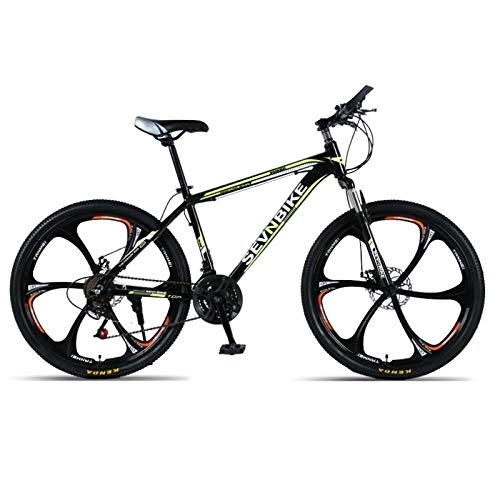 Bicicletas de montaña : DGAGD Bicicleta de Carretera de Seis Ruedas de Velocidad Variable de Bicicleta de montaña con Marco de aleación de Aluminio de 24 Pulgadas-Negro y Amarillo_27 velocidades