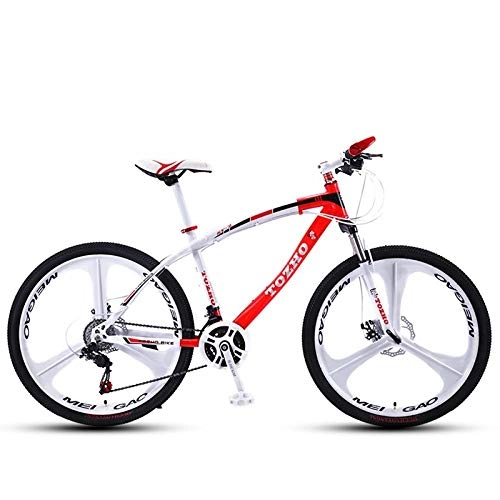 Bicicletas de montaña : DGAGD Bicicleta de montaña Bicicleta de Velocidad Variable Frenos de Disco Dual de 24 Pulgadas Amortiguador Doble Ultraligero de Tres Ruedas-Blanco Rojo_21 velocidades
