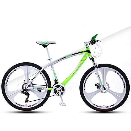 Bicicletas de montaña : DGAGD Bicicleta de montaña Bicicleta de Velocidad Variable Frenos de Disco Dual de 24 Pulgadas Amortiguador Doble Ultraligero de Tres Ruedas-Blanco y Verde_21 velocidades