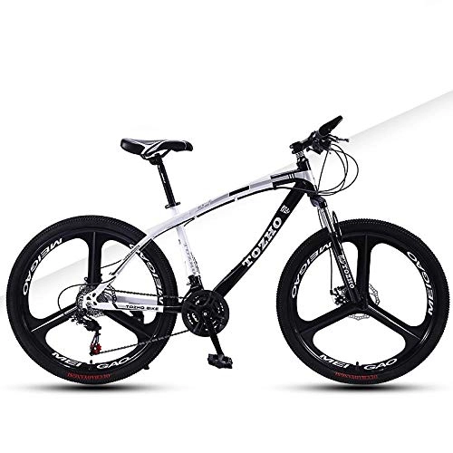 Bicicletas de montaña : DGAGD Bicicleta de montaña Bicicleta de Velocidad Variable Frenos de Disco Dual de 24 Pulgadas Amortiguador Dual Ultraligero de Tres Ruedas-Blanco Negro_30 velocidades
