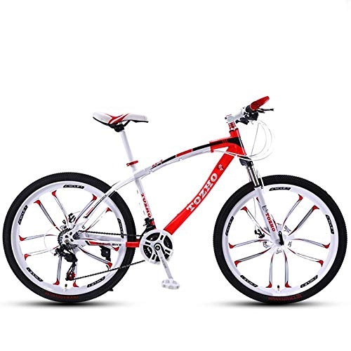 Bicicletas de montaña : DGAGD Bicicleta de montaña Bicicleta de Velocidad Variable Frenos de Disco Dual de 24 Pulgadas Amortiguador Dual Ultraligero Diez Ruedas de Corte-Blanco Rojo_21 velocidades