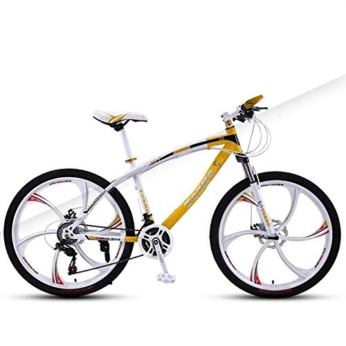 Bicicletas de montaña : DGAGD Bicicleta de montaña Bicicleta de Velocidad Variable Frenos de Disco Dual de 24 Pulgadas Amortiguador Dual Ultraligero Seis Ruedas de Corte-Blanco Amarillo_27 velocidades