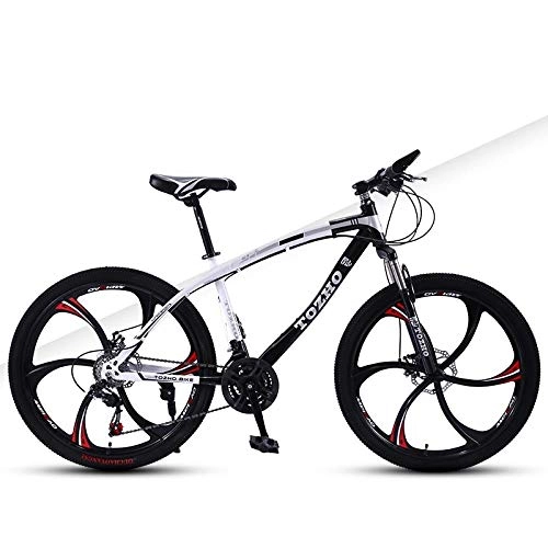 Bicicletas de montaña : DGAGD Bicicleta de montaña Bicicleta de Velocidad Variable Frenos de Disco Dual de 24 Pulgadas Amortiguador Dual Ultraligero Seis Ruedas de Corte-Blanco Negro_21 velocidades