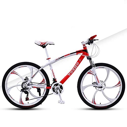 Bicicletas de montaña : DGAGD Bicicleta de montaña Bicicleta de Velocidad Variable Frenos de Disco Dual de 24 Pulgadas Amortiguador Dual Ultraligero Seis Ruedas de Corte-Blanco Rojo_24 velocidades