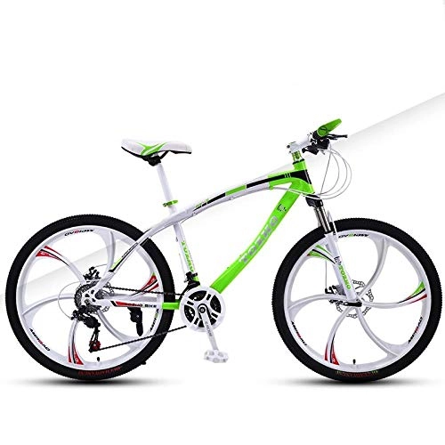 Bicicletas de montaña : DGAGD Bicicleta de montaña Bicicleta de Velocidad Variable Frenos de Disco Dual de 24 Pulgadas Amortiguador Dual Ultraligero Seis Ruedas de Corte-Blanco y Verde_24 velocidades