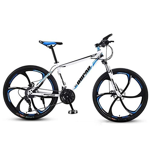Bicicletas de montaña : DGAGD Bicicleta de montaña de 24 Pulgadas, aleación de Aluminio, Cross-Country, Ligera, Velocidad Variable, Bicicleta de Seis Ruedas para jóvenes para Hombres y Mujeres-Blanco Azul_30 velocidades