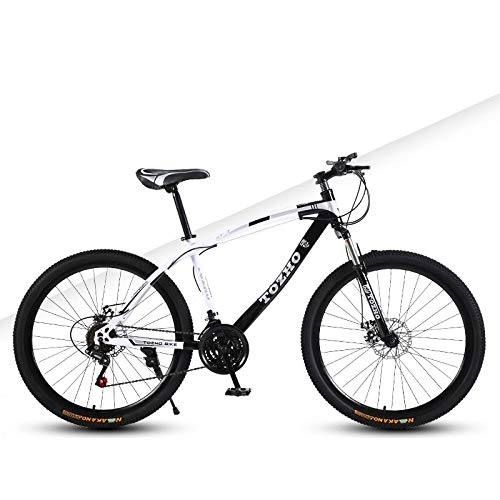 Bicicletas de montaña : DGAGD Bicicleta de montaña de 24 Pulgadas, Bicicleta de amortiguación de Velocidad Variable para Adultos, Bicicleta Todoterreno, Freno de Disco Dual, Rueda, Bicicleta-Blanco Negro_24 velocidades