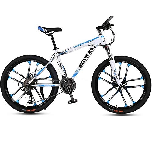 Bicicletas de montaña : DGAGD Bicicleta de montaña de 24 Pulgadas Bicicleta de Velocidad Variable para Adultos Freno de Disco Doble Bicicleta de Acero de Alto Carbono Diez Ruedas de Corte-Blanco Azul_27 velocidades