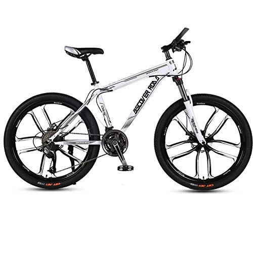 Bicicletas de montaña : DGAGD Bicicleta de montaña de 24 Pulgadas Bicicleta de Velocidad Variable para Adultos Freno de Disco Doble Bicicleta de Acero de Alto Carbono Diez Ruedas de Corte-Blanco_30 velocidades