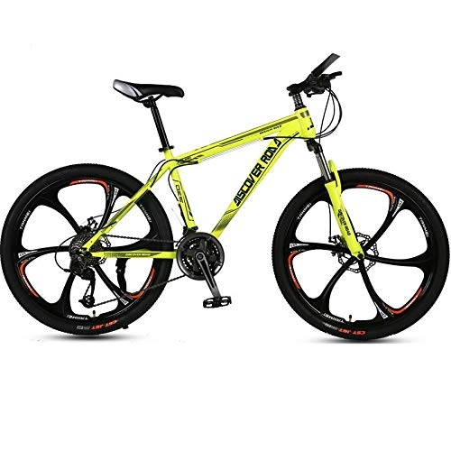 Bicicletas de montaña : DGAGD Bicicleta de montaña de 24 Pulgadas Bicicleta de Velocidad Variable para Adultos Freno de Disco Doble Bicicleta de Acero de Alto Carbono Seis Ruedas de Corte-Amarillo_21 velocidades