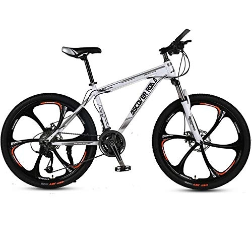 Bicicletas de montaña : DGAGD Bicicleta de montaña de 24 Pulgadas Bicicleta de Velocidad Variable para Adultos Freno de Disco Doble Bicicleta de Acero de Alto Carbono Seis Ruedas de Corte-Blanco_24 velocidades