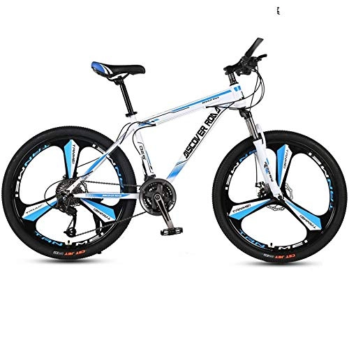 Bicicletas de montaña : DGAGD Bicicleta de montaña de 24 Pulgadas Bicicleta de Velocidad Variable para Adultos Freno de Disco Dual Bicicleta de Acero de Alto Carbono Rueda de Tres Hojas-Blanco Azul_21 velocidades