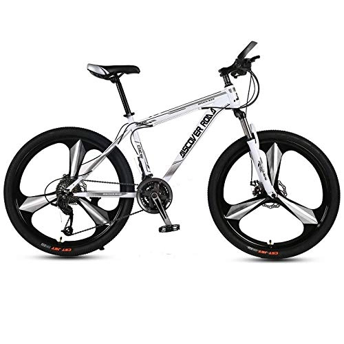 Bicicletas de montaña : DGAGD Bicicleta de montaña de 24 Pulgadas Bicicleta de Velocidad Variable para Adultos Freno de Disco Dual Bicicleta de Acero de Alto Carbono Rueda de Tres Hojas-Blanco_21 velocidades