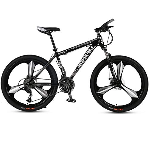 Bicicletas de montaña : DGAGD Bicicleta de montaña de 24 Pulgadas Bicicleta de Velocidad Variable para Adultos Freno de Disco Dual Bicicleta de Acero de Alto Carbono Rueda de Tres Hojas-Negro_27 velocidades