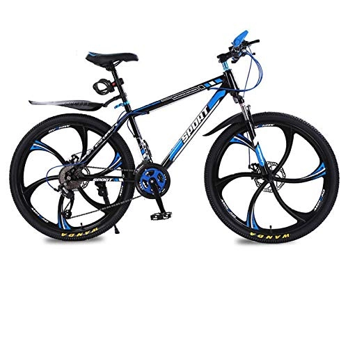Bicicletas de montaña : DGAGD Bicicleta de montaña de 24 Pulgadas Bicicleta Masculina y Femenina de Velocidad Variable para Adultos Bicicleta de Freno de Disco Doble Rueda de Seis Hojas-Azul Negro_30 velocidades