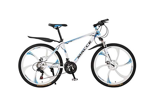 Bicicletas de montaña : DGAGD Bicicleta de montaña de 24 Pulgadas Bicicleta Masculina y Femenina de Velocidad Variable para Adultos de Seis Ruedas Que absorben los Golpes-Blanco Azul_21 velocidades