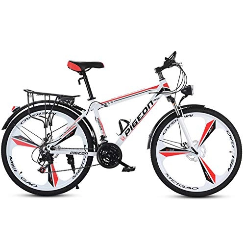 Bicicletas de montaña : DGAGD Bicicleta de montaña de 24 Pulgadas, Bicicletas para Hombres y Mujeres, Velocidad Variable, Bicicleta Ligera para Ciudad, Rueda integrada-Blanco Rojo_27 velocidades