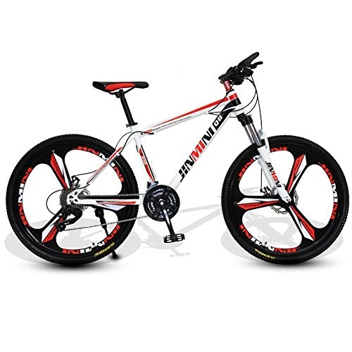 Bicicletas de montaña : DGAGD Bicicleta de montaña de 24 Pulgadas, Hombres y Mujeres Adultos, Bicicleta de Transporte de Velocidad Variable, Rueda de Tres Cuchillas-Blanco Rojo_30 velocidades