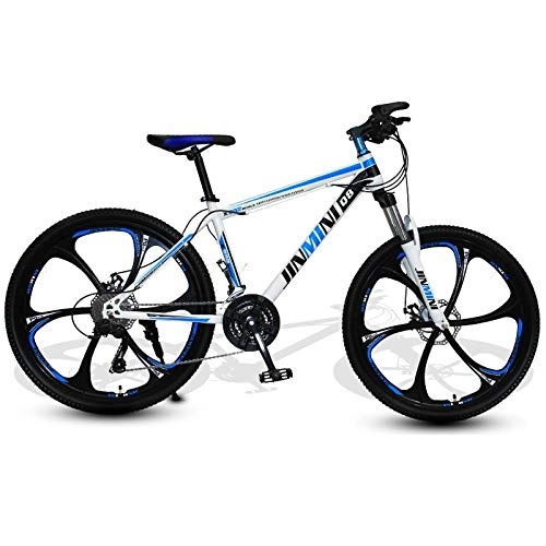 Bicicletas de montaña : DGAGD Bicicleta de montaña de 24 Pulgadas, Hombres y Mujeres Adultos, Bicicleta de Transporte de Velocidad Variable, Seis Ruedas de Corte-Blanco Azul_30 velocidades