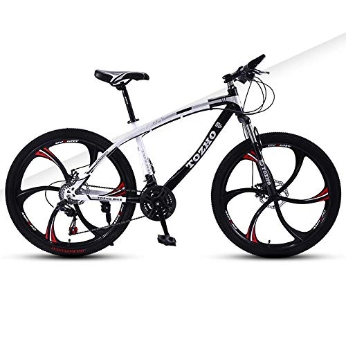 Bicicletas de montaña : DGAGD Bicicleta de montaña de 24 Pulgadas para Adultos, Bicicleta con Amortiguador de Velocidad Variable, Freno de Disco Doble, Bicicleta de Seis Hojas-Blanco Negro_27 velocidades