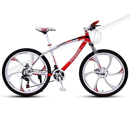Bicicletas de montaña : DGAGD Bicicleta de montaña de 24 Pulgadas para Adultos, Bicicleta con Amortiguador de Velocidad Variable, Freno de Disco Doble, Bicicleta de Seis Hojas-Blanco Rojo_21 velocidades