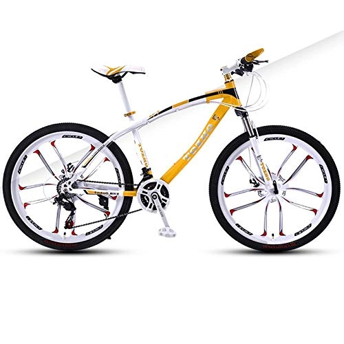 Bicicletas de montaña : DGAGD Bicicleta de montaña de 24 Pulgadas para Adultos, Bicicleta de amortiguación de Velocidad Variable, Freno de Disco Doble, Bicicleta de Diez Ruedas-Blanco Amarillo_21 velocidades