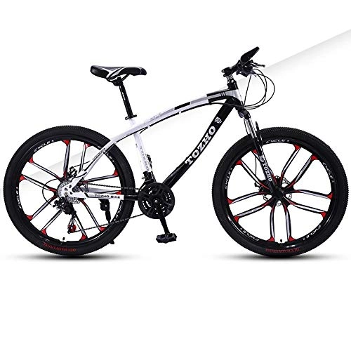 Bicicletas de montaña : DGAGD Bicicleta de montaña de 24 Pulgadas para Adultos, Bicicleta de amortiguación de Velocidad Variable, Freno de Disco Doble, Bicicleta de Diez Ruedas-Blanco Negro_27 velocidades