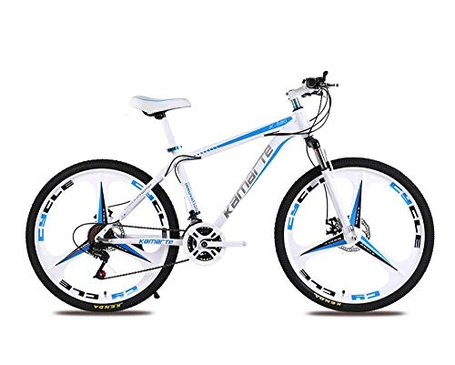 Bicicletas de montaña : DGAGD Bicicleta de montaña de 24 Pulgadas para Adultos, Hombres y Mujeres, Bicicleta de Velocidad Variable, Rueda de Tres cortadores-Blanco Azul_21 velocidades