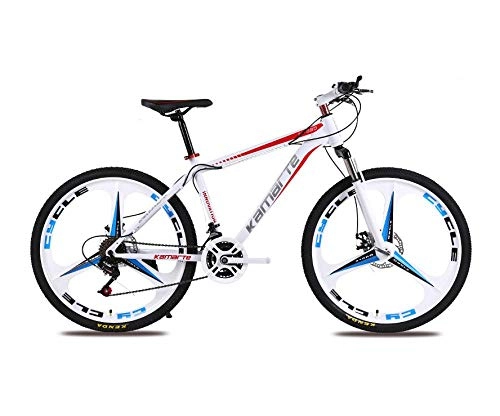 Bicicletas de montaña : DGAGD Bicicleta de montaña de 24 Pulgadas para Adultos, Hombres y Mujeres, Bicicleta de Velocidad Variable, Rueda de Tres cortadores-Blanco Rojo_21 velocidades