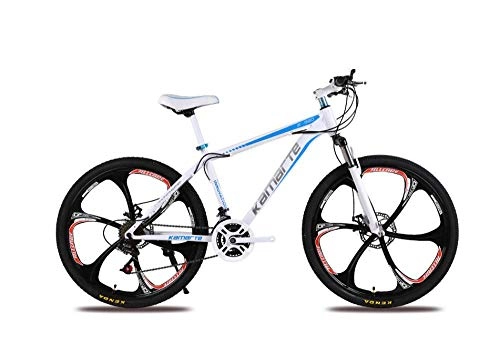 Bicicletas de montaña : DGAGD Bicicleta de montaña de 24 Pulgadas para Adultos, Hombres y Mujeres, Bicicleta de Velocidad Variable, Seis Ruedas de Corte-Blanco Azul_24 velocidades