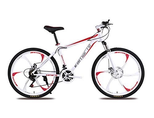 Bicicletas de montaña : DGAGD Bicicleta de montaña de 24 Pulgadas para Adultos, Hombres y Mujeres, Bicicleta de Velocidad Variable, Seis Ruedas de Corte-Blanco Rojo_24 velocidades