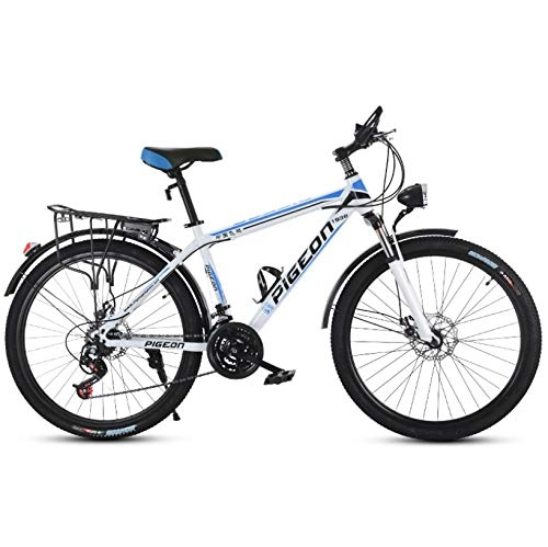 Bicicletas de montaña : DGAGD Bicicleta de montaña de 24 Pulgadas para Adultos, Hombres y Mujeres, Velocidad de la Bicicleta, Bicicleta Ligera, Rueda de radios-Blanco Azul_27 velocidades