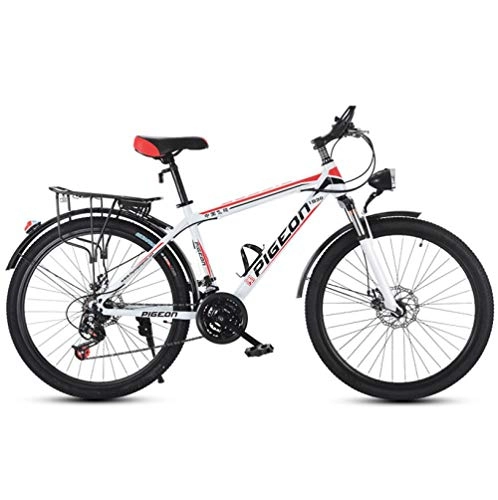 Bicicletas de montaña : DGAGD Bicicleta de montaña de 24 Pulgadas para Adultos, Hombres y Mujeres, Velocidad de la Bicicleta, Bicicleta Ligera, Rueda de radios-Blanco Rojo_27 velocidades