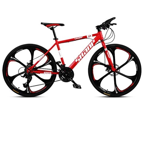 Bicicletas de montaña : DGAGD Bicicleta de montaña de 24 Pulgadas para Hombre y Mujer, Bicicleta de Velocidad Variable Ultraligera para Adultos de Seis Ruedas-Rojo_24 velocidades
