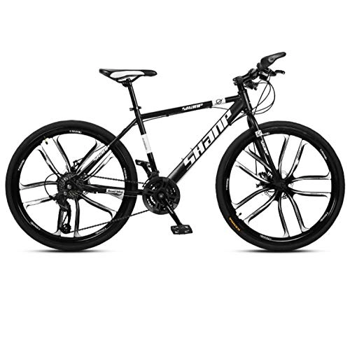 Bicicletas de montaña : DGAGD Bicicleta de montaña de 24 Pulgadas para Hombre y Mujer, para Adultos, súper Ligera, Bicicleta de Velocidad Variable, Diez Ruedas de Corte-En Blanco y Negro_27 velocidades