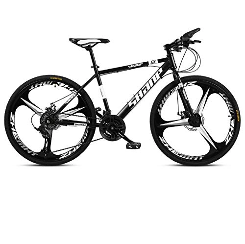 Bicicletas de montaña : DGAGD Bicicleta de montaña de 24 Pulgadas para Hombre y Mujer, para Adultos, Ultraligera, Bicicleta de Velocidad Variable, Tri-Cutter-En Blanco y Negro_21 velocidades
