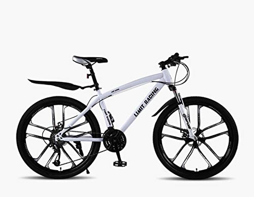 Bicicletas de montaña : DGAGD Bicicleta de montaña de 24 Pulgadas, Velocidad Variable, Bicicleta de Freno de Disco Doble para Adultos, Diez Ruedas de Corte-Blanco_30 velocidades