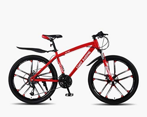 Bicicletas de montaña : DGAGD Bicicleta de montaña de 24 Pulgadas, Velocidad Variable, Bicicleta de Freno de Disco Doble para Adultos, Diez Ruedas de Corte-Rojo_27 velocidades