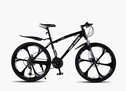 Bicicletas de montaña : DGAGD Bicicleta de montaña de 24 Pulgadas, Velocidad Variable, Bicicleta de Freno de Disco Doble para Adultos, Rueda de Seis Hojas-Negro_21 velocidades