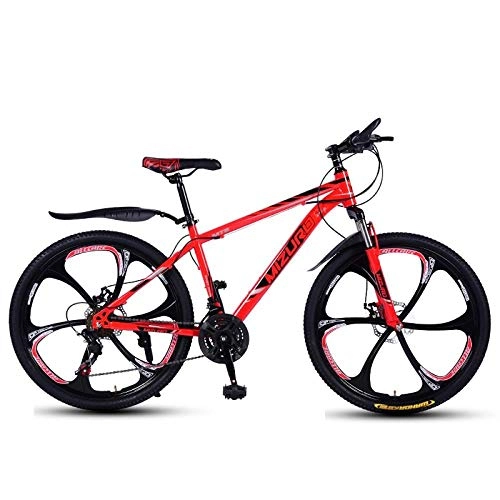 Bicicletas de montaña : DGAGD Bicicleta de montaña de 24 Pulgadas, Velocidad Variable, Bicicleta Ligera Que compite con Seis Ruedas de Corte-Rojo_24 velocidades