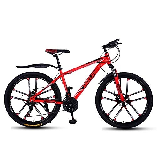 Bicicletas de montaña : DGAGD Bicicleta de montaña de 24 Pulgadas, Velocidad Variable, Bicicleta Ligera, Rueda de Diez Cuchillos-Rojo_27 velocidades