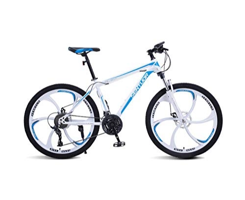 Bicicletas de montaña : DGAGD Bicicleta de montaña de 24 Pulgadas, Velocidad Variable Todoterreno Que compite con Bicicleta Ligera Seis Ruedas de Corte-Blanco Azul_27 velocidades