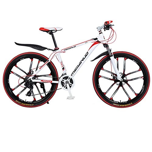 Bicicletas de montaña : DGAGD Bicicleta de montaña de 26 Pulgadas, Bicicleta de aleación de Aluminio Urbana de Velocidad Variable Masculina y Femenina, Diez Ruedas de Corte-Blanco Rojo_21 velocidades