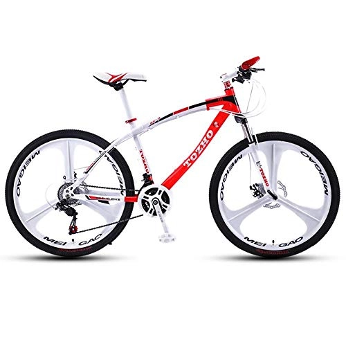 Bicicletas de montaña : DGAGD Bicicleta de montaña de 26 Pulgadas Bicicleta de amortiguación de Velocidad Variable para Adultos Bicicleta Todoterreno Doble Freno de Disco Bicicleta de Tres Ruedas-Blanco Rojo_24 velocidades