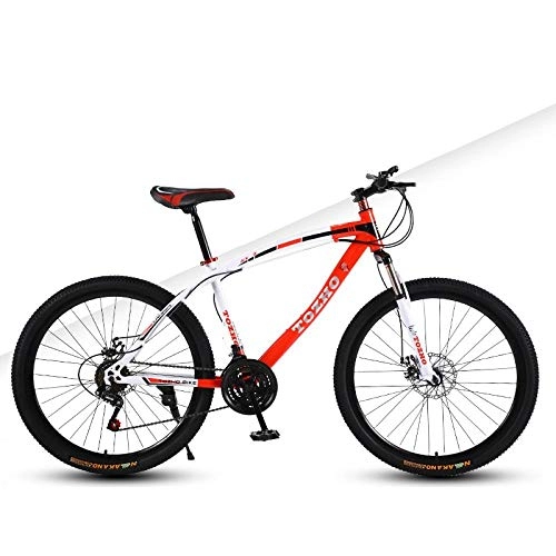 Bicicletas de montaña : DGAGD Bicicleta de montaña de 26 Pulgadas, Bicicleta de amortiguación de Velocidad Variable para Adultos, Bicicleta Todoterreno, Freno de Disco Doble, Rueda, Bicicleta-Blanco Rojo_24 velocidades