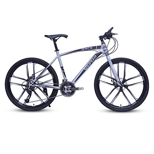 Bicicletas de montaña : DGAGD Bicicleta de montaña de 26 Pulgadas Bicicleta de Carretera porttil para Adultos Bicicleta de Velocidad Variable Diez Ruedas de Corte-Gris-Plata_30 velocidades