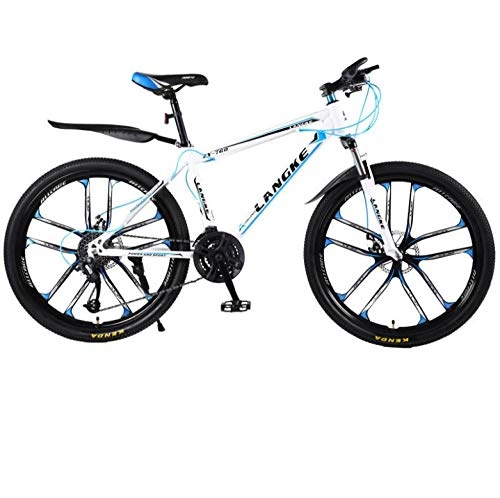 Bicicletas de montaña : DGAGD Bicicleta de montaña de 26 Pulgadas, Bicicleta de Diez Ruedas de Velocidad Variable para Hombres y Mujeres-Blanco Azul_27 velocidades