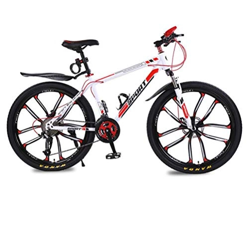 Bicicletas de montaña : DGAGD Bicicleta de montaña de 26 Pulgadas Bicicleta Masculina y Femenina de Velocidad Variable para Adultos Bicicleta de Freno de Disco Doble Diez Rueda de Corte-Blanco Rojo_30 velocidades