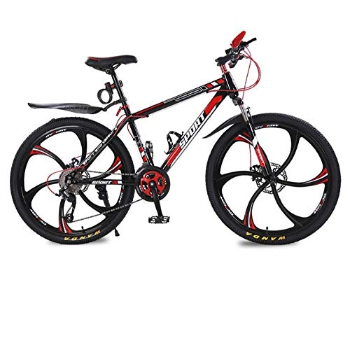 Bicicletas de montaña : DGAGD Bicicleta de montaña de 26 Pulgadas Bicicleta Masculina y Femenina de Velocidad Variable para Adultos Bicicleta de Freno de Disco Doble Rueda de Seis Hojas-Rojo Negro_30 velocidades