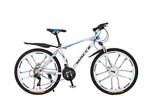 Bicicletas de montaña : DGAGD Bicicleta de montaña de 26 Pulgadas, Bicicleta para Hombre y Mujer, de Velocidad Variable para Adultos, Bicicleta de amortiguación de Diez Ruedas-Blanco Azul_21 velocidades